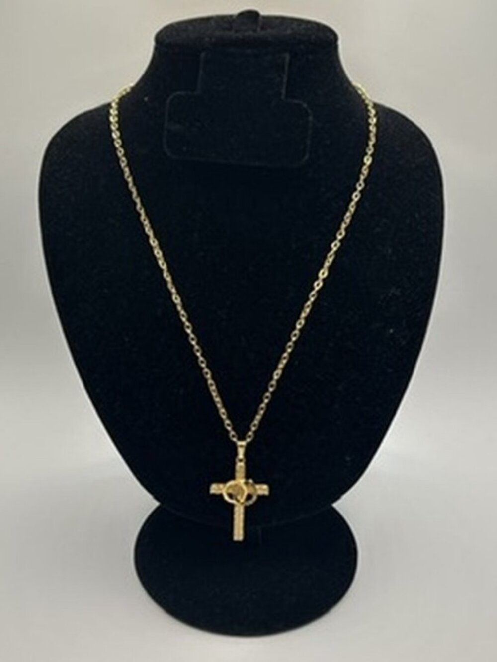 Womens Vintage Real Gold Cross Pendant Ring Detail Plated Stainless Steel
